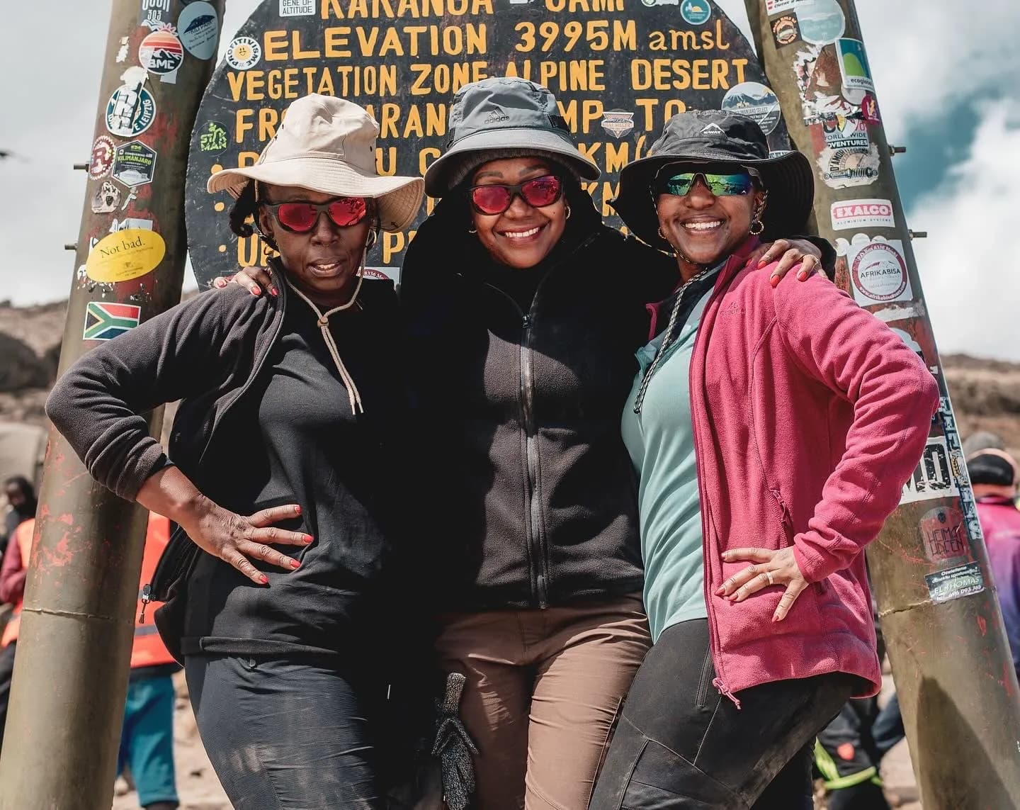 Rose with two girlfriends at Karanga Camp 3995m on Kilimanjaro